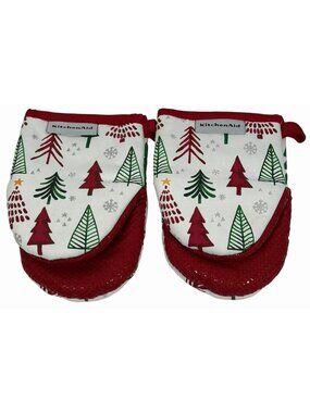NEW Set of 2 KitchenAid Mini Mitts Green Red Christmas Tree Oven Silicone Grip